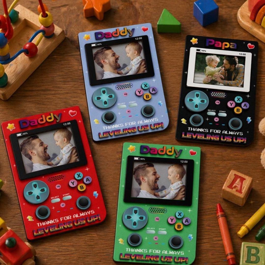 Personalized Father Gamer Photo Magnet Frame, Father's Day Gift, Retro Game Console Photo, Gamer Dad, Dad Gaming Room Decor, Grandpa Photo
