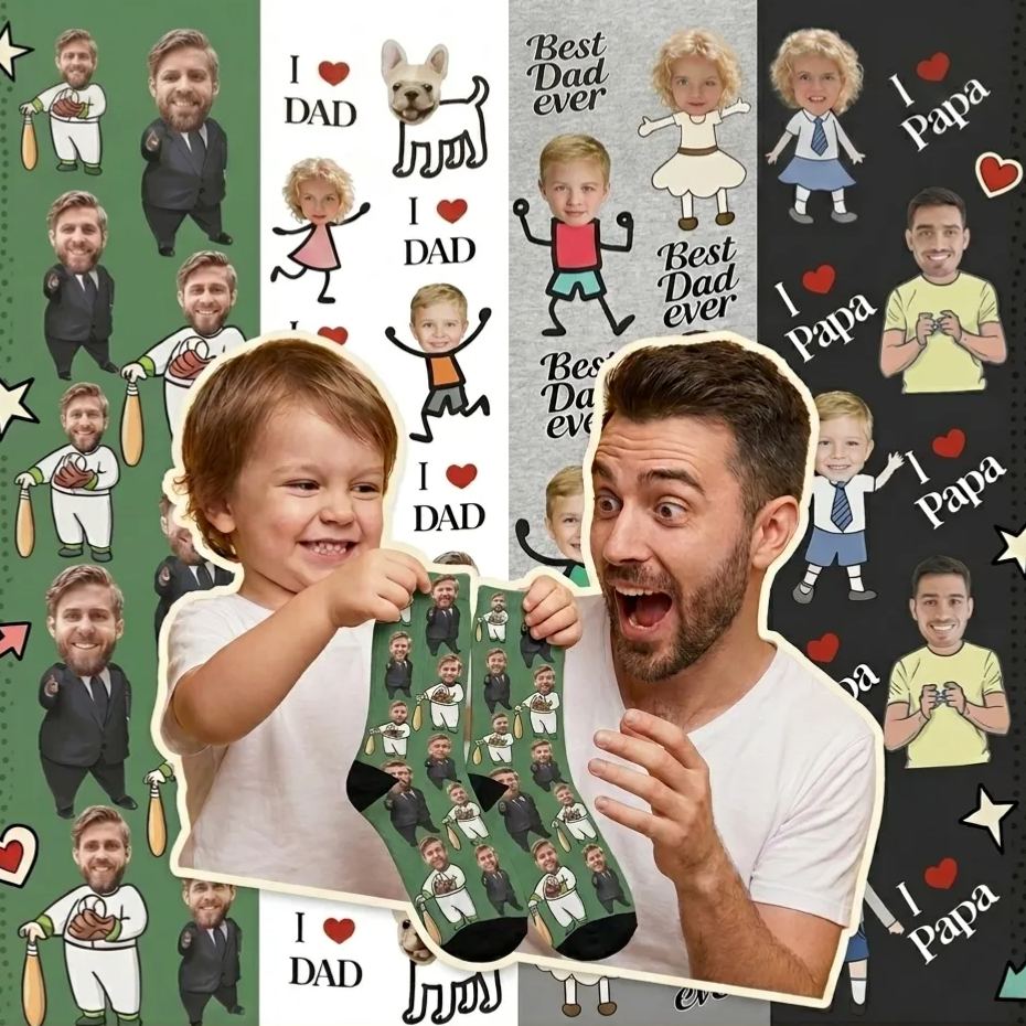 Personalized Socks with Faces Custom Funny Photo Socks for Dad, Father's Day Gift