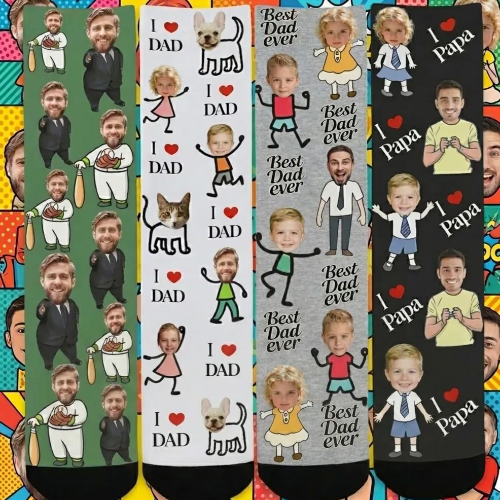 Personalized Socks with Faces Custom Funny Photo Socks for Dad, Father's Day Gift