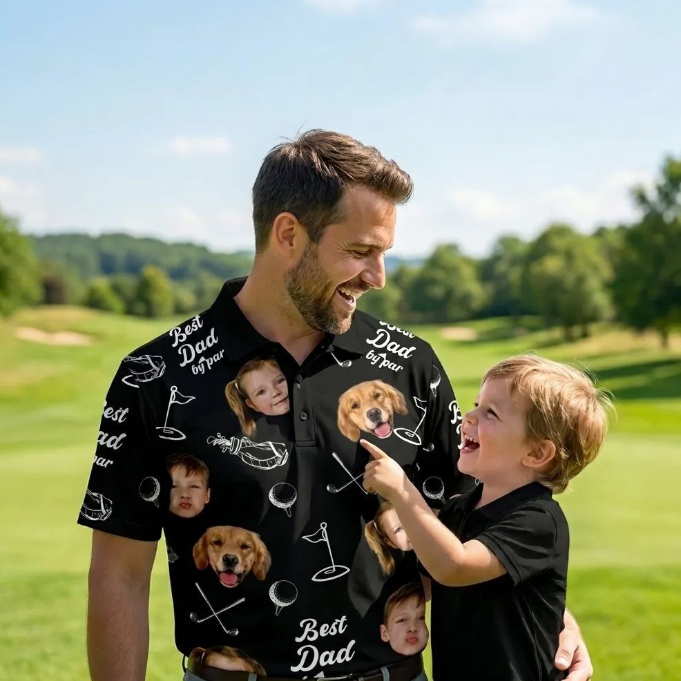 Dad By Par Custom Face Golfer; Short Sleeve Golf Shirt Gift For Husband, Father - MyFaceSocksAU