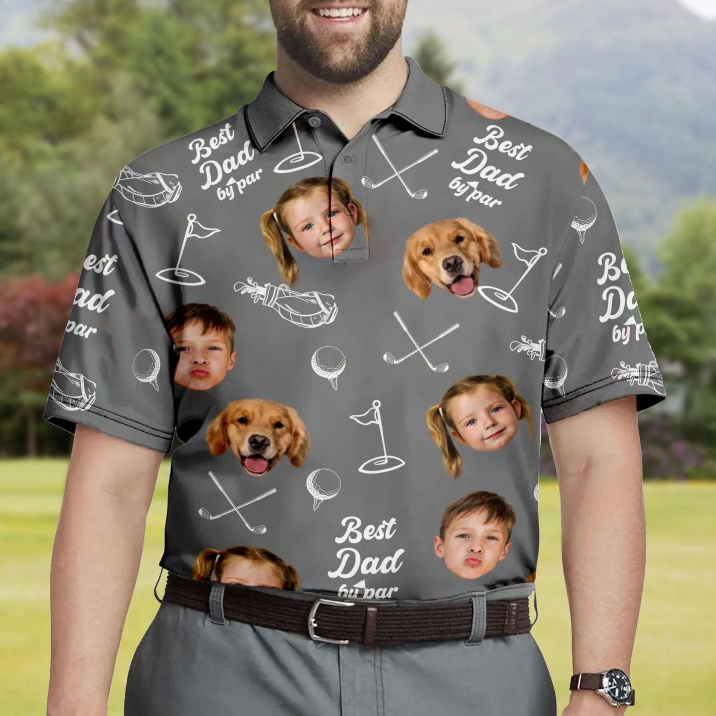 Dad By Par Custom Face Golfer; Short Sleeve Golf Shirt Gift For Husband, Father - MyFaceSocksAU