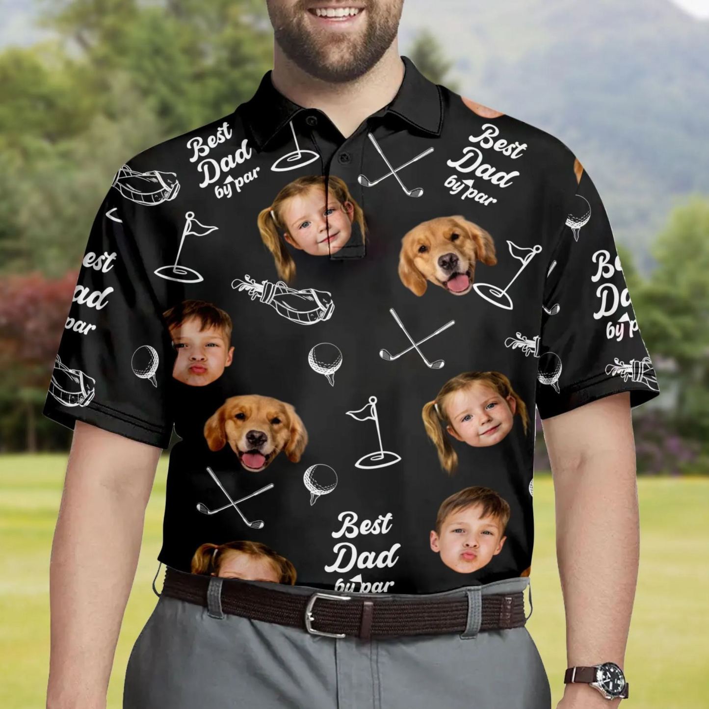 Dad By Par Custom Face Golfer; Short Sleeve Golf Shirt Gift For Husband, Father - MyFaceSocksAU