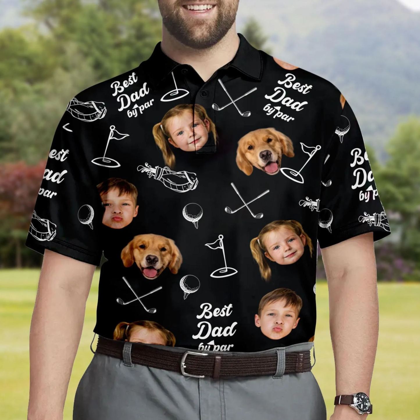 Dad By Par Custom Face Golfer; Short Sleeve Golf Shirt Gift For Husband, Father - MyFaceSocksAU