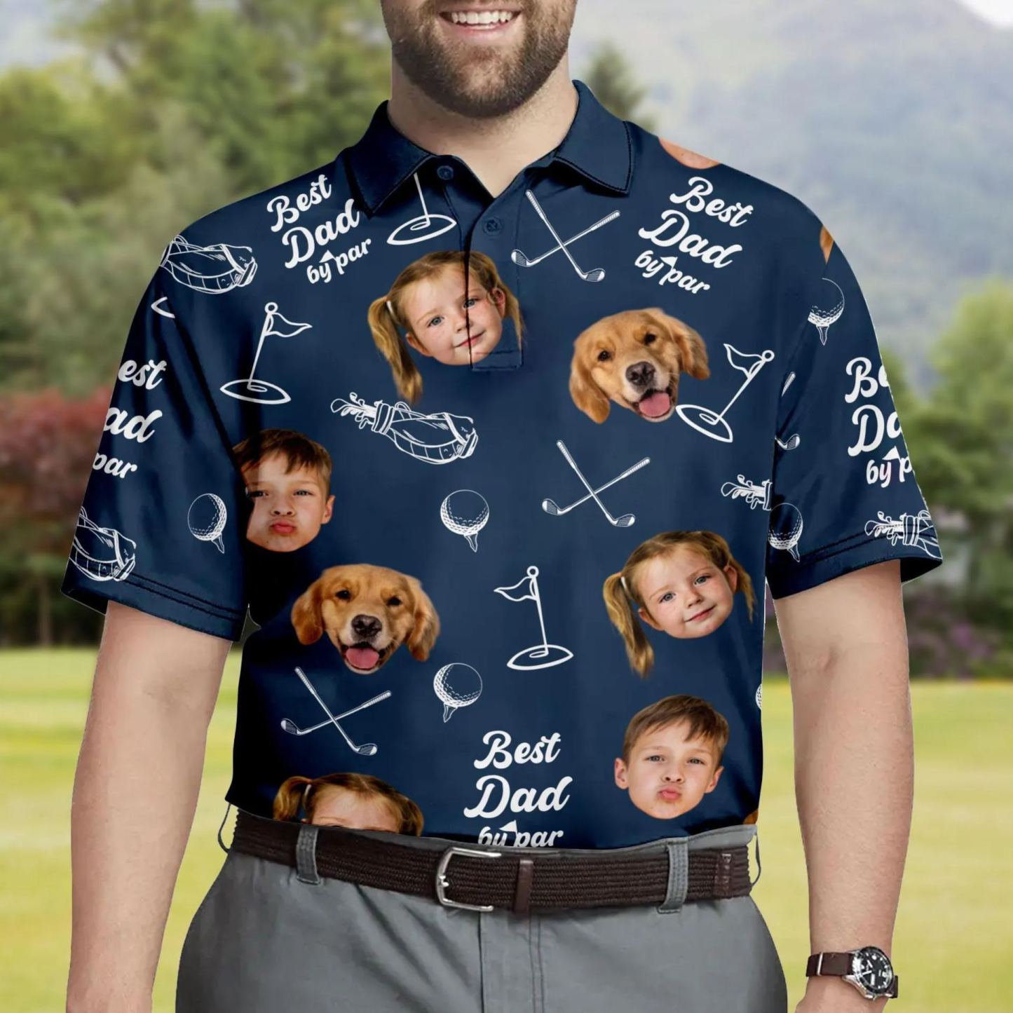 Dad By Par Custom Face Golfer; Short Sleeve Golf Shirt Gift For Husband, Father - MyFaceSocksAU