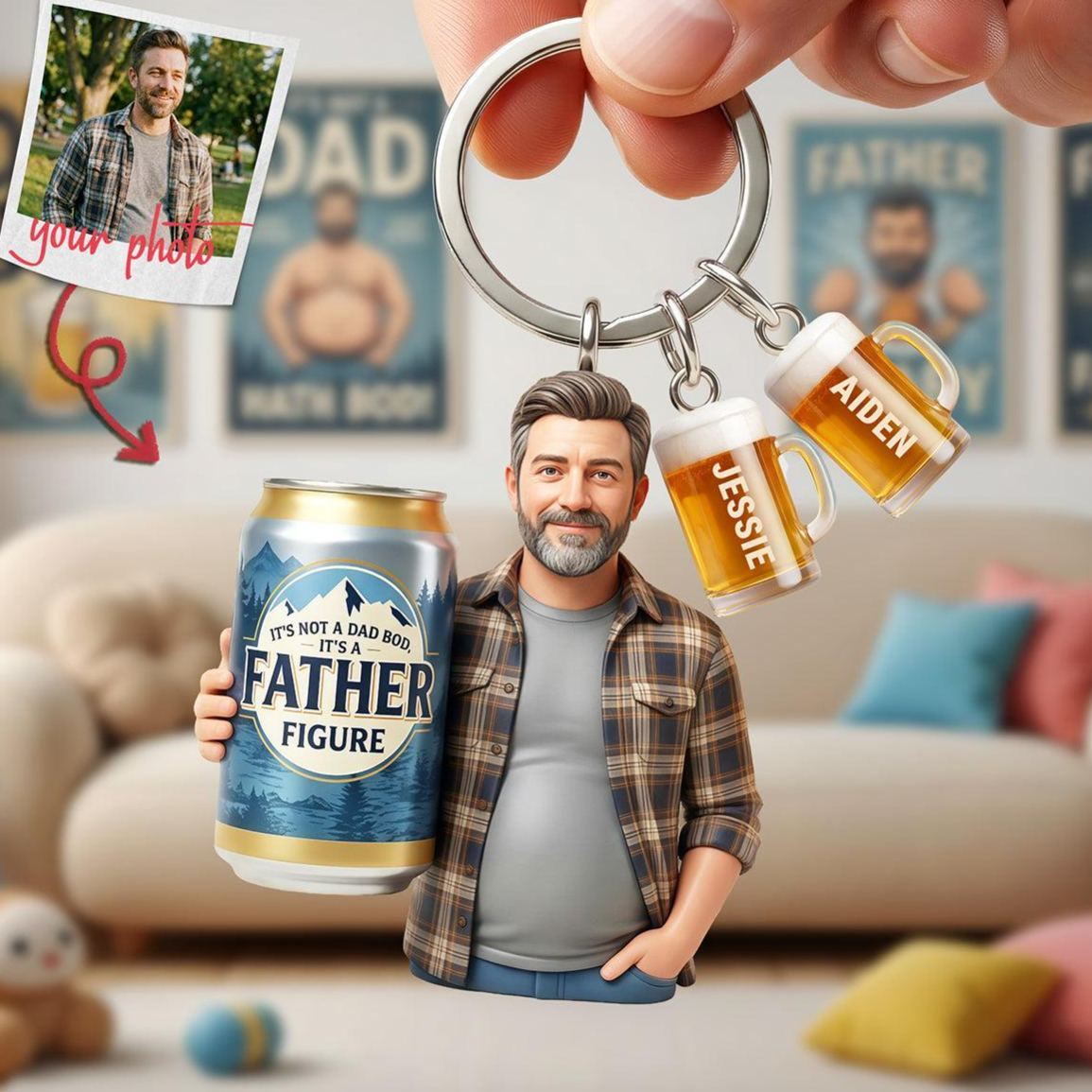 Dad Beer 2D Acrylic Tag Keychain - Custom Photo Gifts For Dads - MyFaceSocksAU