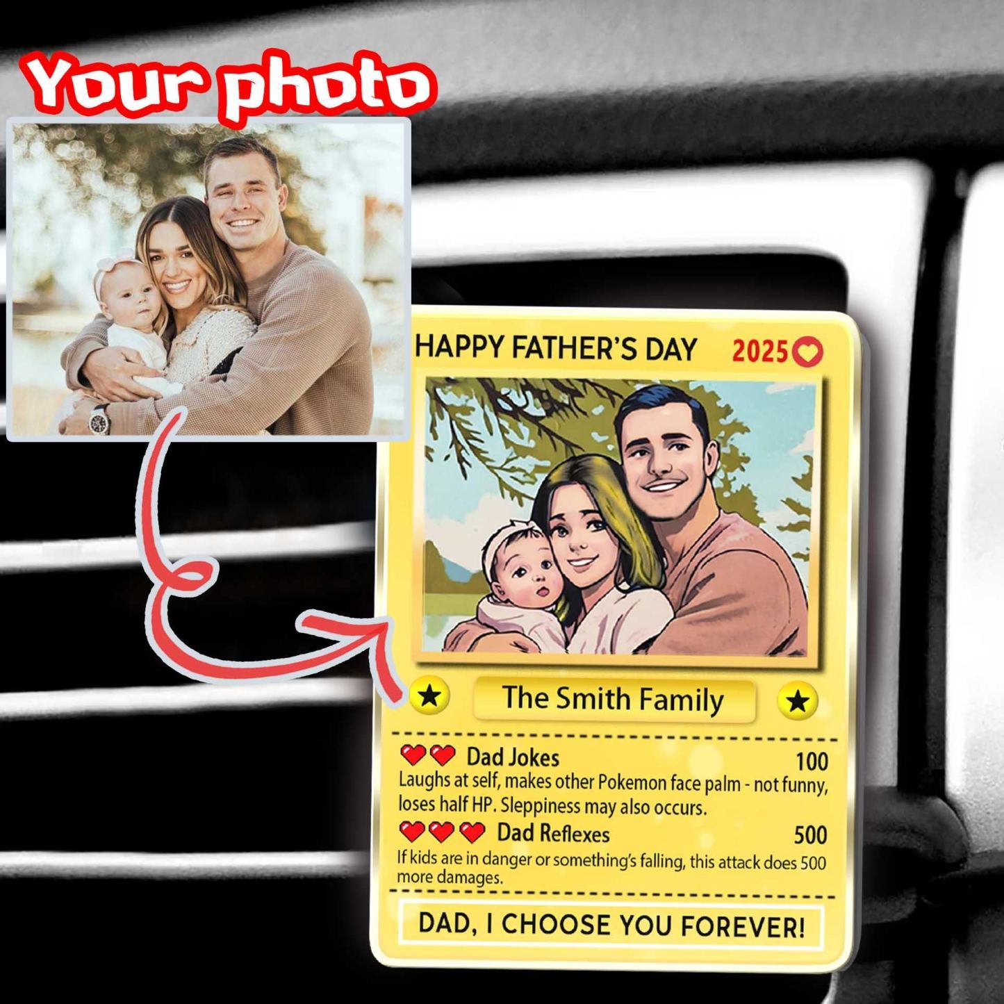 Personalized Father's Day Gift: Car Visor Clip with Photo (Anime Trading Card Style)  Gifts for Gamer Dads - MyFaceSocksAU