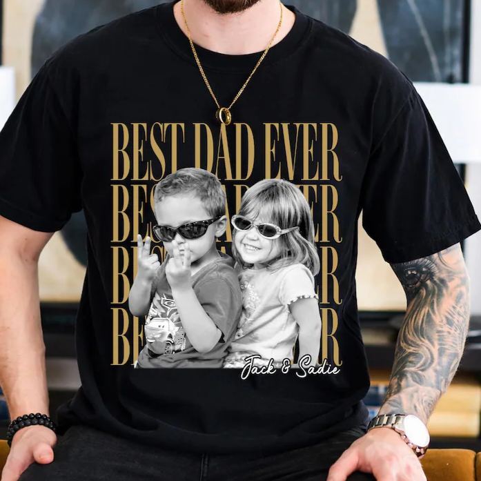 Custom Dad Vintage Photo Shirt: Personalized Fathers Day Shirt With Kids Photo, Funny Dad Shirt, Best Dad Ever Shirt, New Dad Gift - MyFaceSocksAU