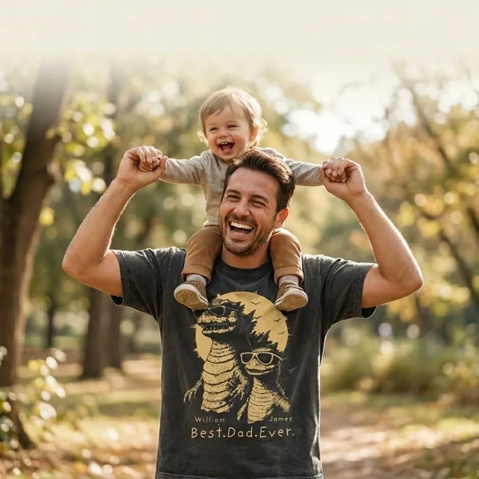 Personalized Best Dad Ever Dadzilla T-Shirt Father Day Gifts for Dad Funny Papa Tshirt Cool Daddy Dinosaur Tee - MyFaceSocksAU