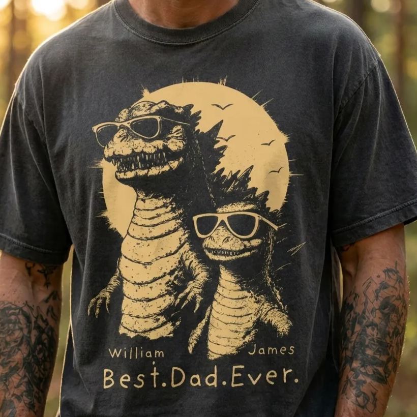 Personalized Best Dad Ever Dadzilla T-Shirt Father Day Gifts for Dad Funny Papa Tshirt Cool Daddy Dinosaur Tee - MyFaceSocksAU