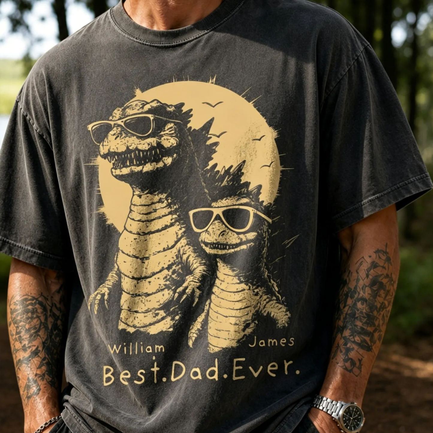 Personalized Best Dad Ever Dadzilla T-Shirt Father Day Gifts for Dad Funny Papa Tshirt Cool Daddy Dinosaur Tee - MyFaceSocksAU