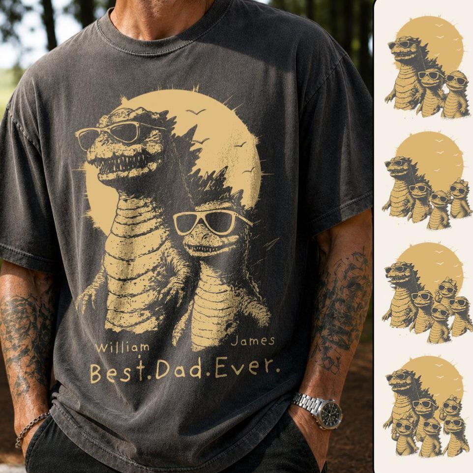 Personalized Best Dad Ever Dadzilla T-Shirt Father Day Gifts for Dad Funny Papa Tshirt Cool Daddy Dinosaur Tee - MyFaceSocksAU