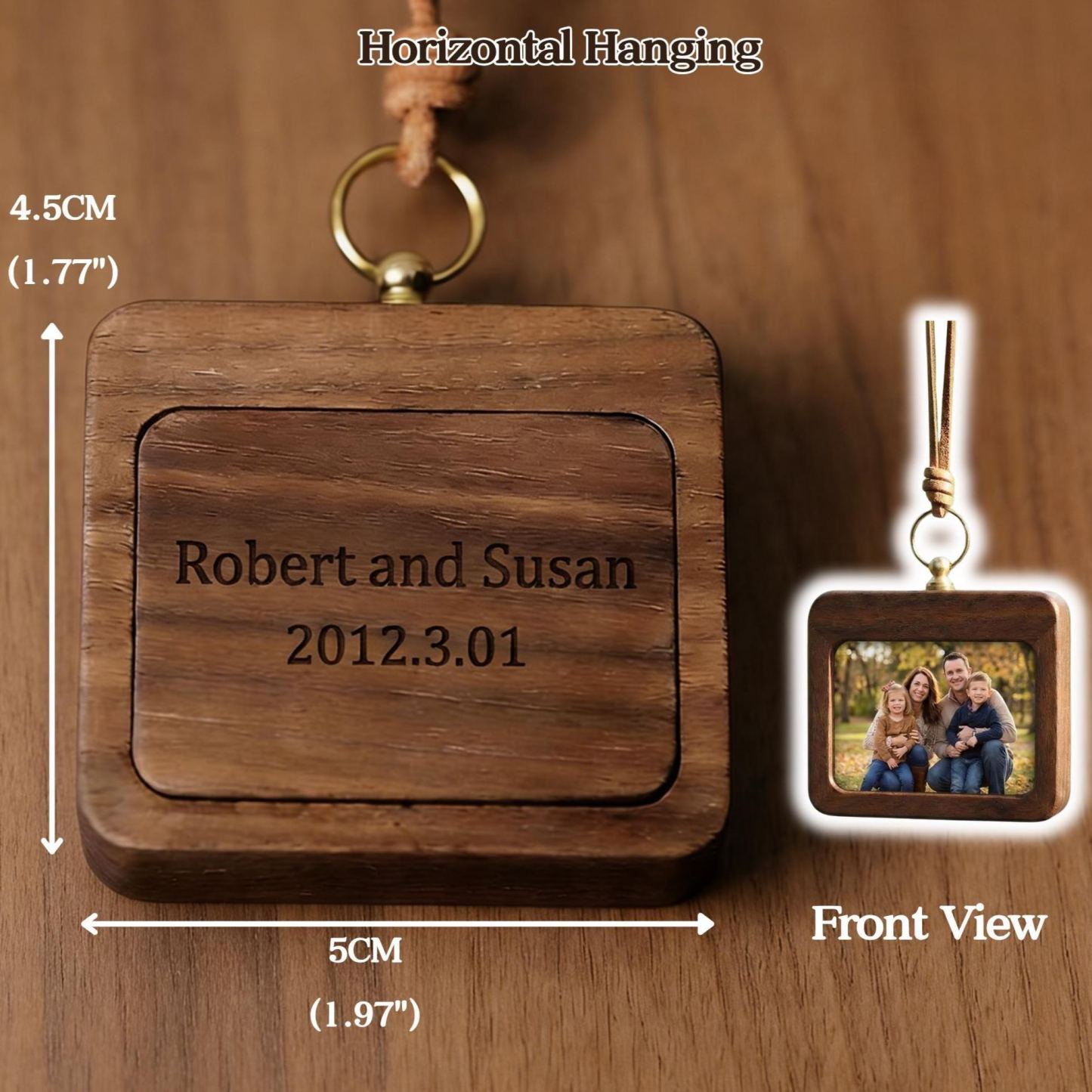 Personalized Walnut Photo Frame for Rear View Mirror Decoration | Anniversary gift for a couple, new family Fathers Day Gift - MyFaceSocksAU