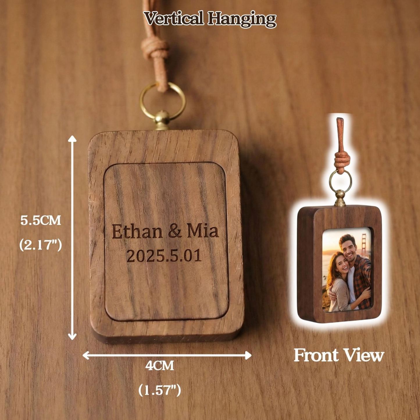 Personalized Walnut Photo Frame for Rear View Mirror Decoration | Anniversary gift for a couple, new family Fathers Day Gift - MyFaceSocksAU