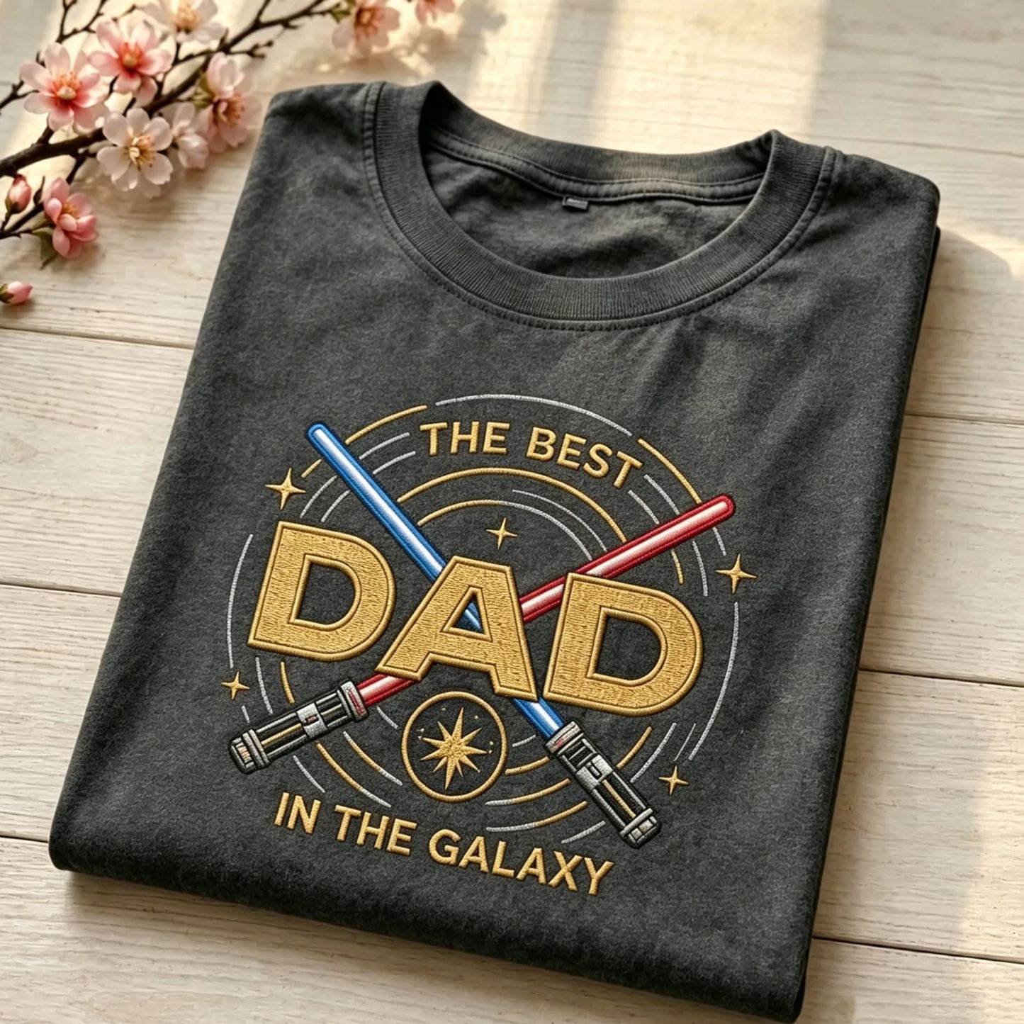 Embroidered Galaxy Dad Washed Tee – Best Dad in the Galaxy Shirt, Father’s Day Gift, Space Magic Crewneck, Galaxy Trip Apparel - MyFaceSocksAU