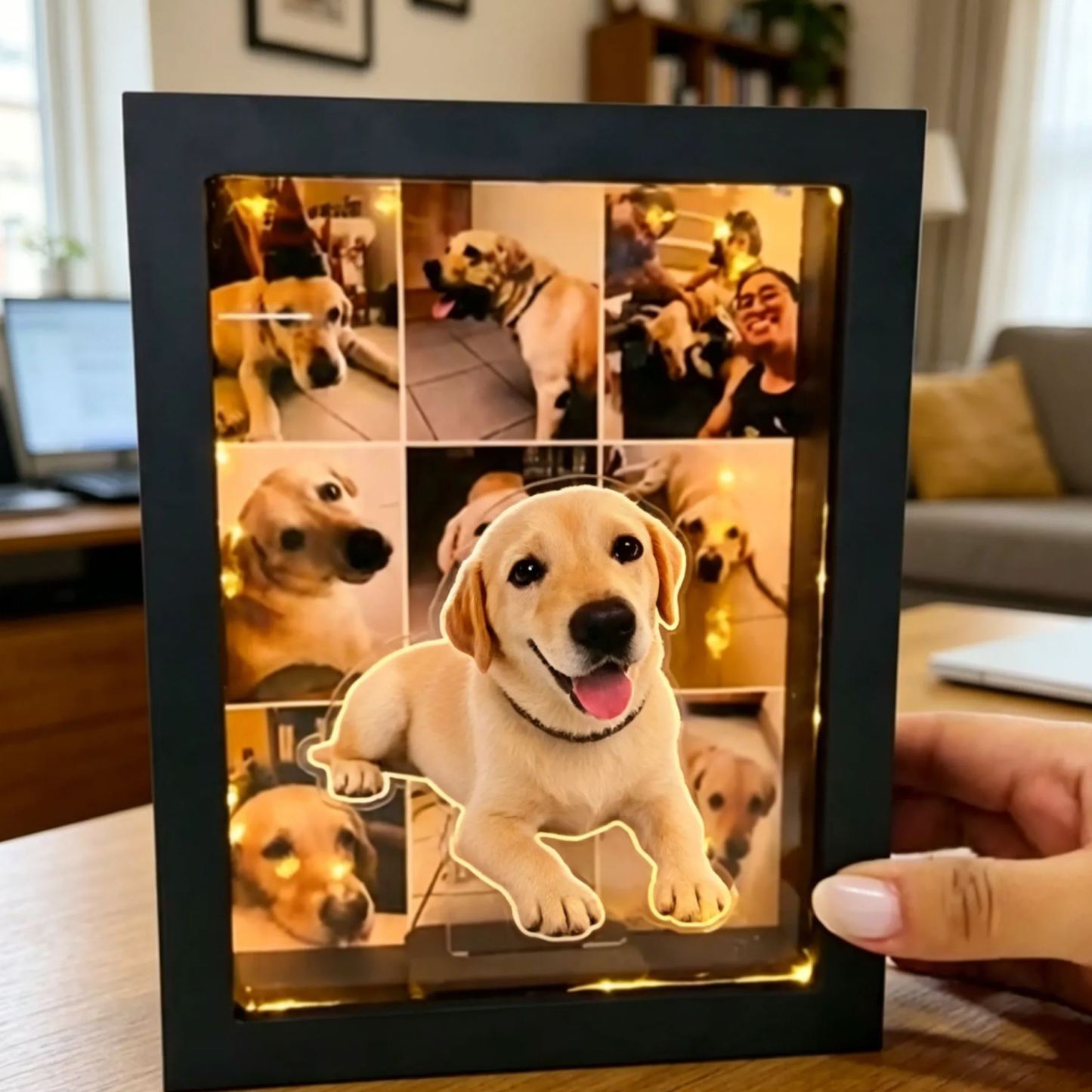Personalized Photo Light Box, Custom LED Picture Frame with Multiple Pictures, Unique Family & Pet Memorial Gift for Dad, Mom, Anniversary Fathers Day Gift - MyFaceSocksAU