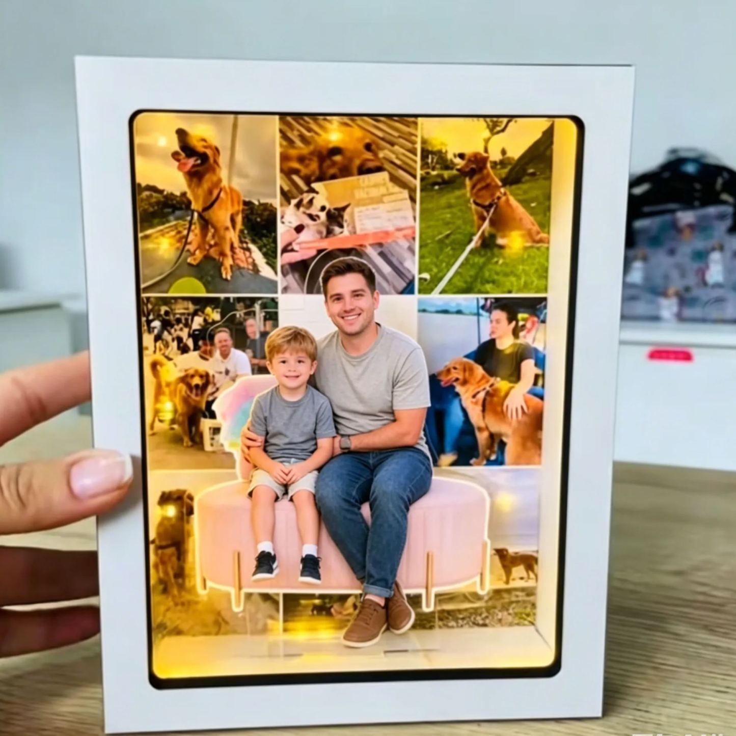 Personalized Photo Light Box, Custom LED Picture Frame with Multiple Pictures, Unique Family & Pet Memorial Gift for Dad, Mom, Anniversary Fathers Day Gift - MyFaceSocksAU