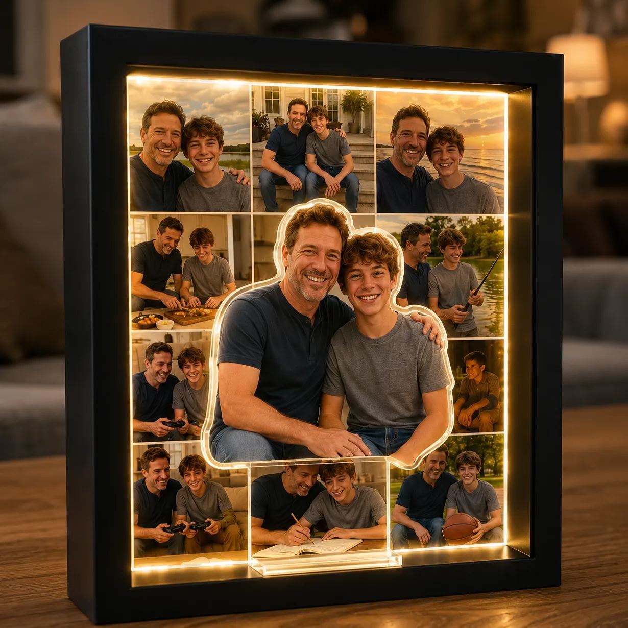 Personalized Photo Light Box, Custom LED Picture Frame with Multiple Pictures, Unique Family & Pet Memorial Gift for Dad, Mom, Anniversary Fathers Day Gift - MyFaceSocksAU