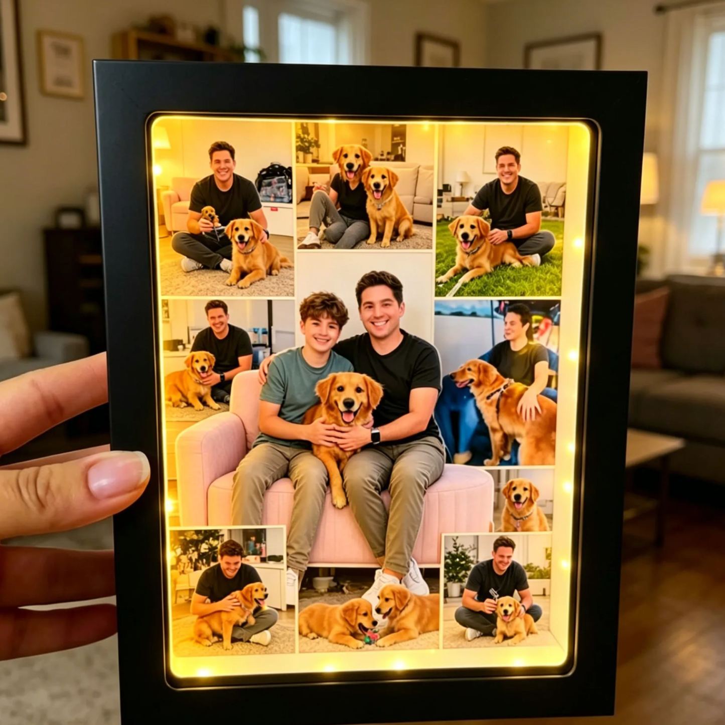 Personalized Photo Light Box, Custom LED Picture Frame with Multiple Pictures, Unique Family & Pet Memorial Gift for Dad, Mom, Anniversary Fathers Day Gift - MyFaceSocksAU