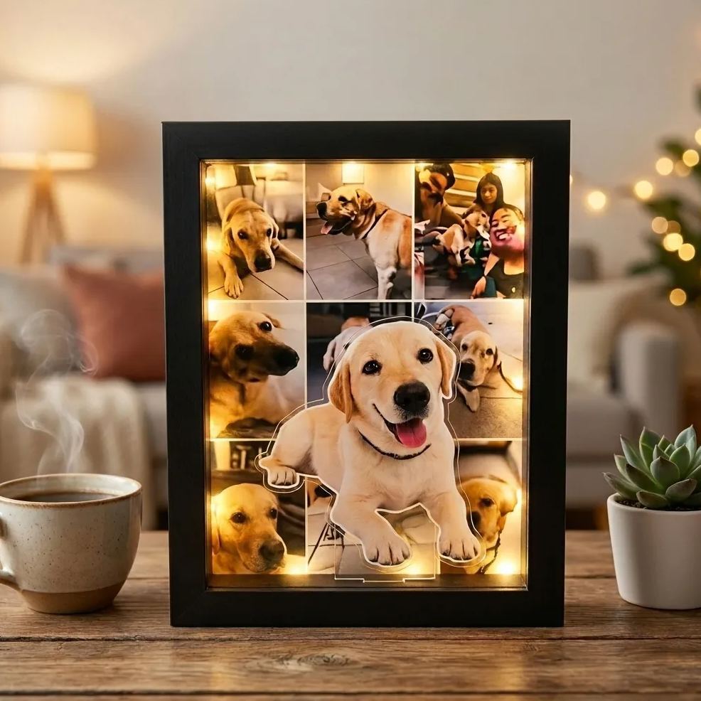 Personalized Photo Light Box, Custom LED Picture Frame with Multiple Pictures, Unique Family & Pet Memorial Gift for Dad, Mom, Anniversary Fathers Day Gift - MyFaceSocksAU