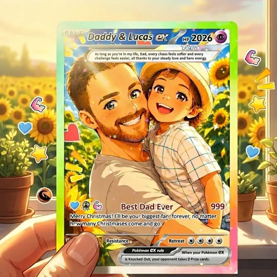 Best Dad Ever Poke Card, Custom Poke Card  Anime-Inspired Personalized Poke Card for Dad - Perfect Gift for Dad Happy Fathers Day Gift - MyFaceSocksAU