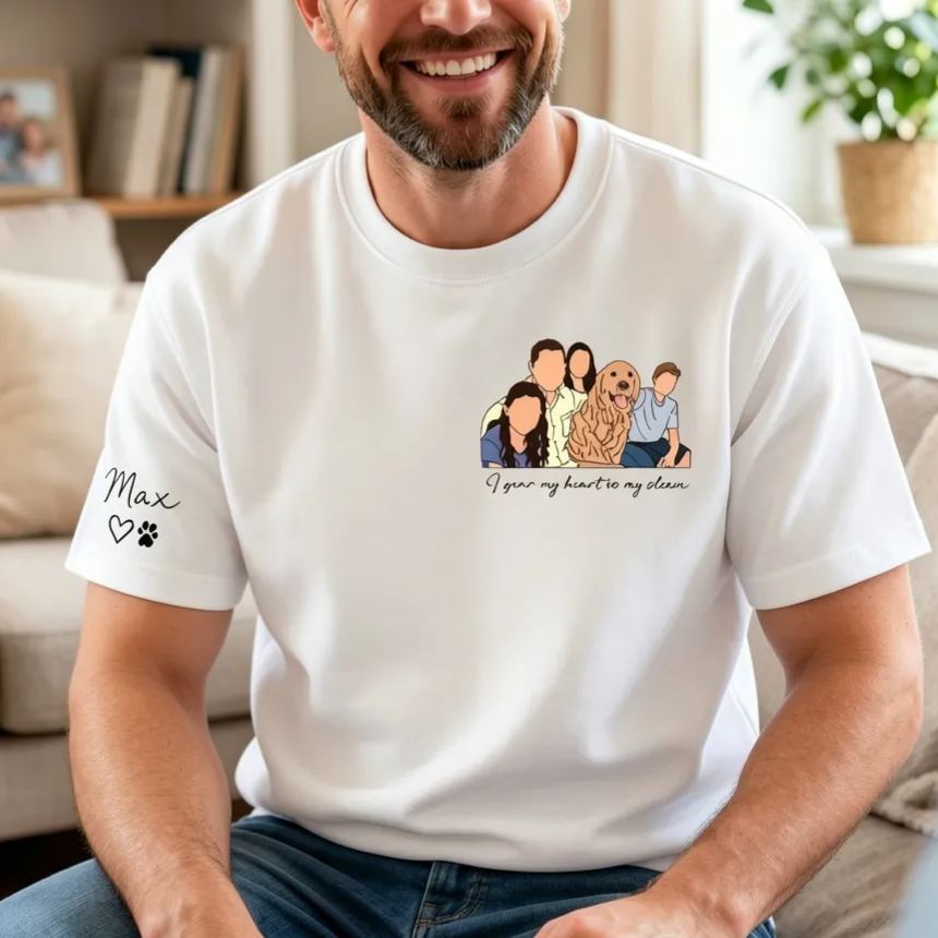 Personalized T Shirt Family Portrait with Custom Names On The Sleeve Perfect Gift for Family - MyFaceSocksAU