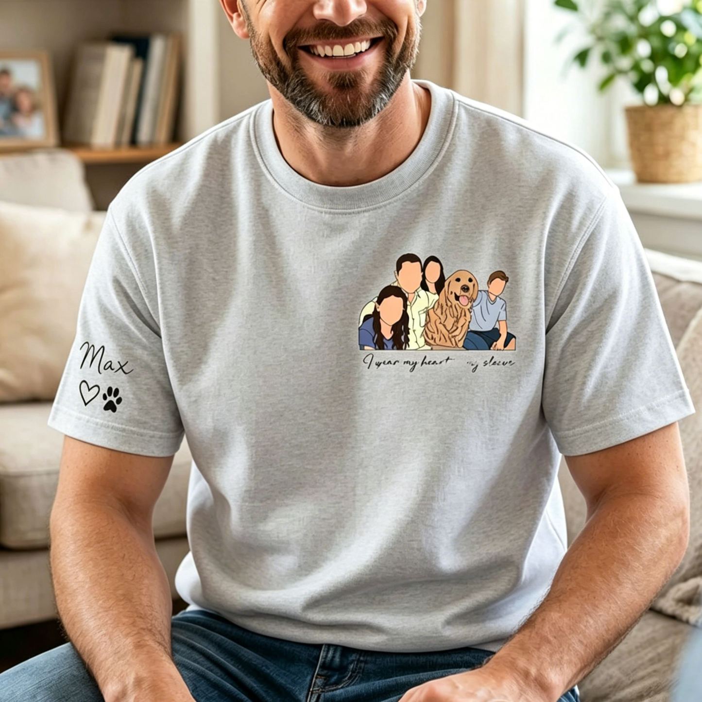 Personalized T Shirt Family Portrait with Custom Names On The Sleeve Perfect Gift for Family - MyFaceSocksAU