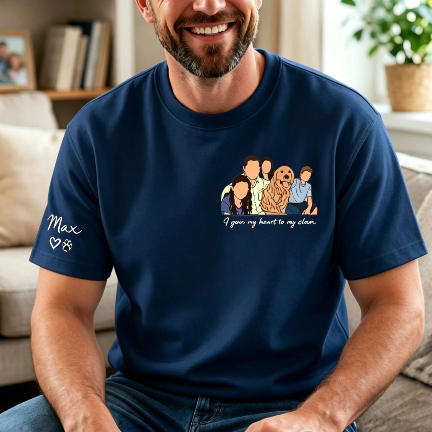 Personalized T Shirt Family Portrait with Custom Names On The Sleeve Perfect Gift for Family - MyFaceSocksAU