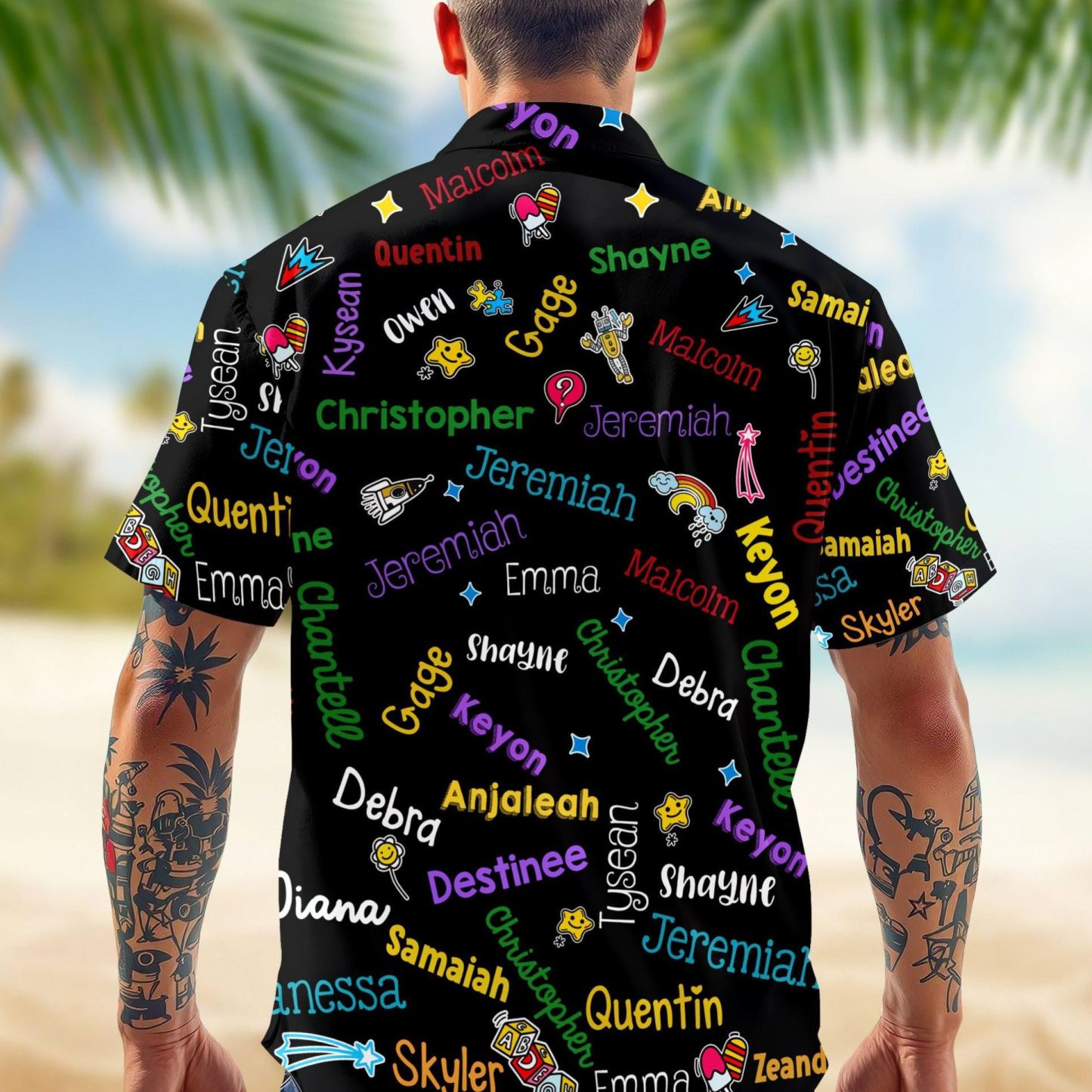 Personalized Papa Kids Name Word Art Hawaii Shirt - Gift For Dad, Father's Day Gift - MyFaceSocksAU