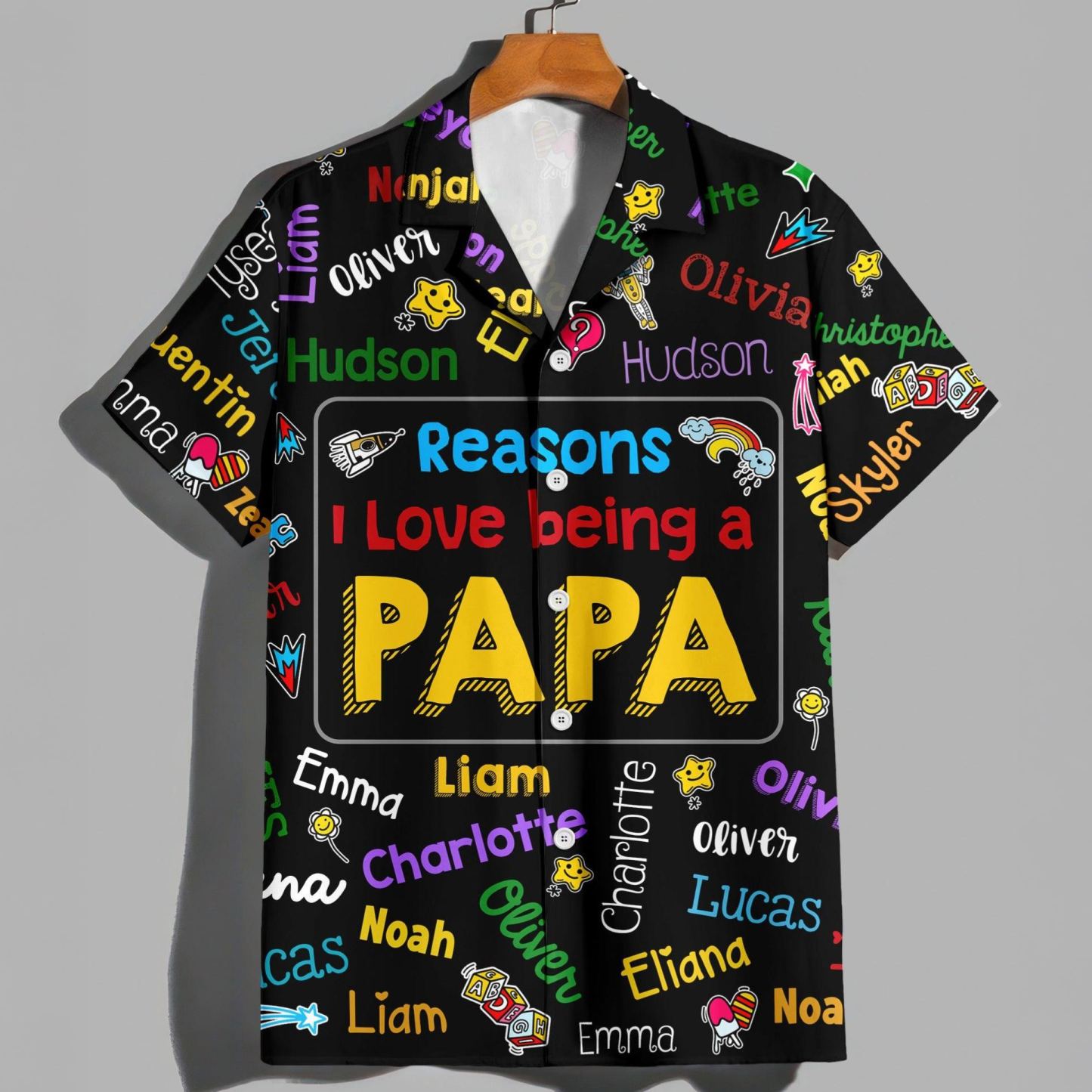 Personalized Papa Kids Name Word Art Hawaii Shirt - Gift For Dad, Father's Day Gift - MyFaceSocksAU