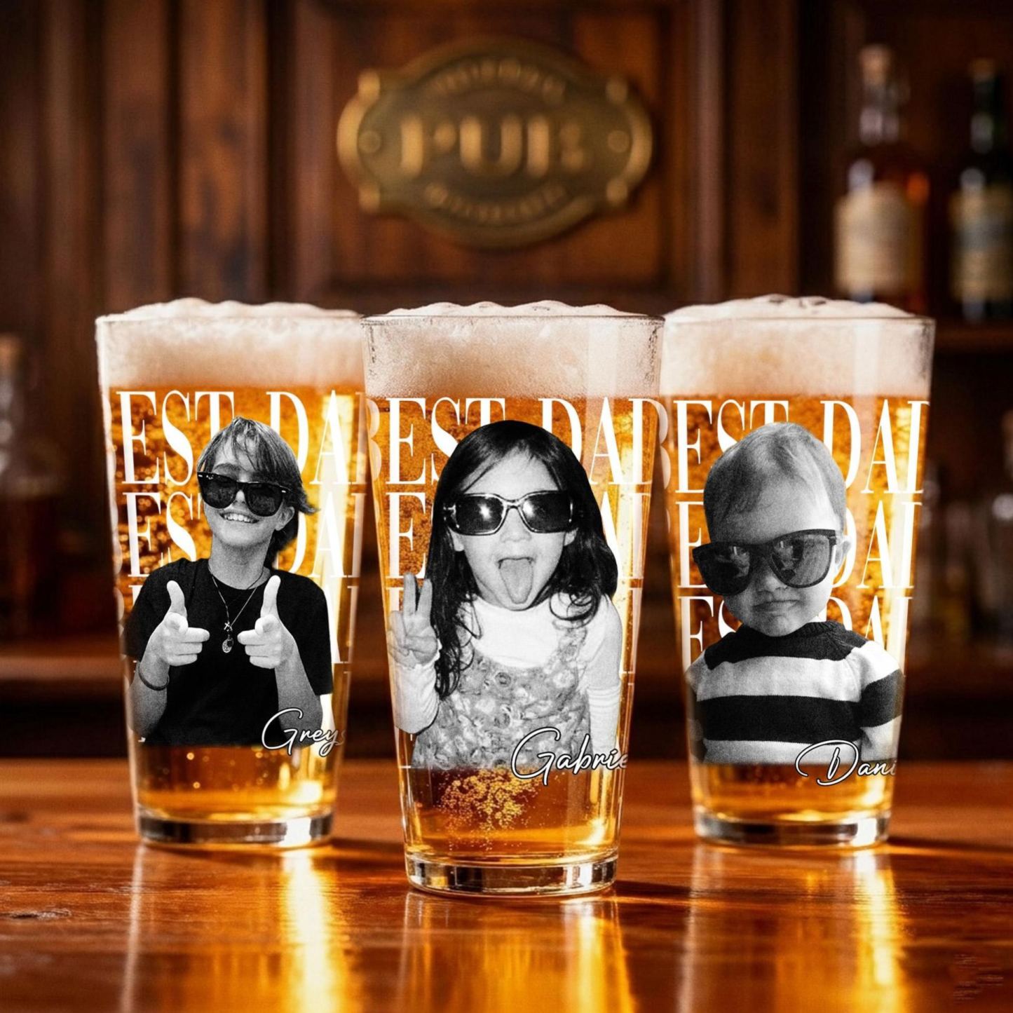 Custom Photo Dad Beer Glass, Fathers Day Gift For Dad, Funny Dad Gifts With Kids Photo, Best Dad Ever Gift, Dad Gifts, Gift For Husband - MyFaceSocksAU