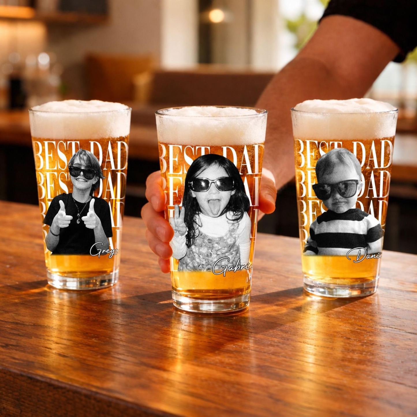 Custom Photo Dad Beer Glass, Fathers Day Gift For Dad, Funny Dad Gifts With Kids Photo, Best Dad Ever Gift, Dad Gifts, Gift For Husband - MyFaceSocksAU