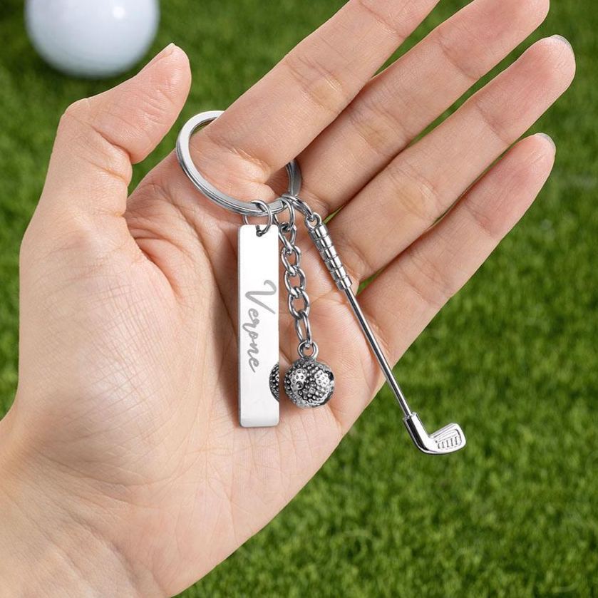 Personalized Name Golf Club & Ball Keychain, Miniature Golf Keyring, Backpack Birthday/Anniversary Gift for Golf Lovers/Players/Coaches - MyFaceSocksAU