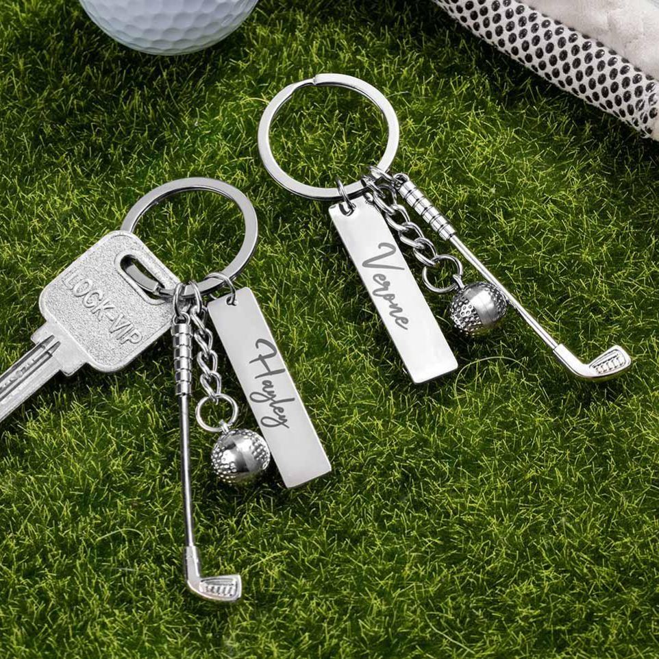 Personalized Name Golf Club & Ball Keychain, Miniature Golf Keyring, Backpack Birthday/Anniversary Gift for Golf Lovers/Players/Coaches - MyFaceSocksAU