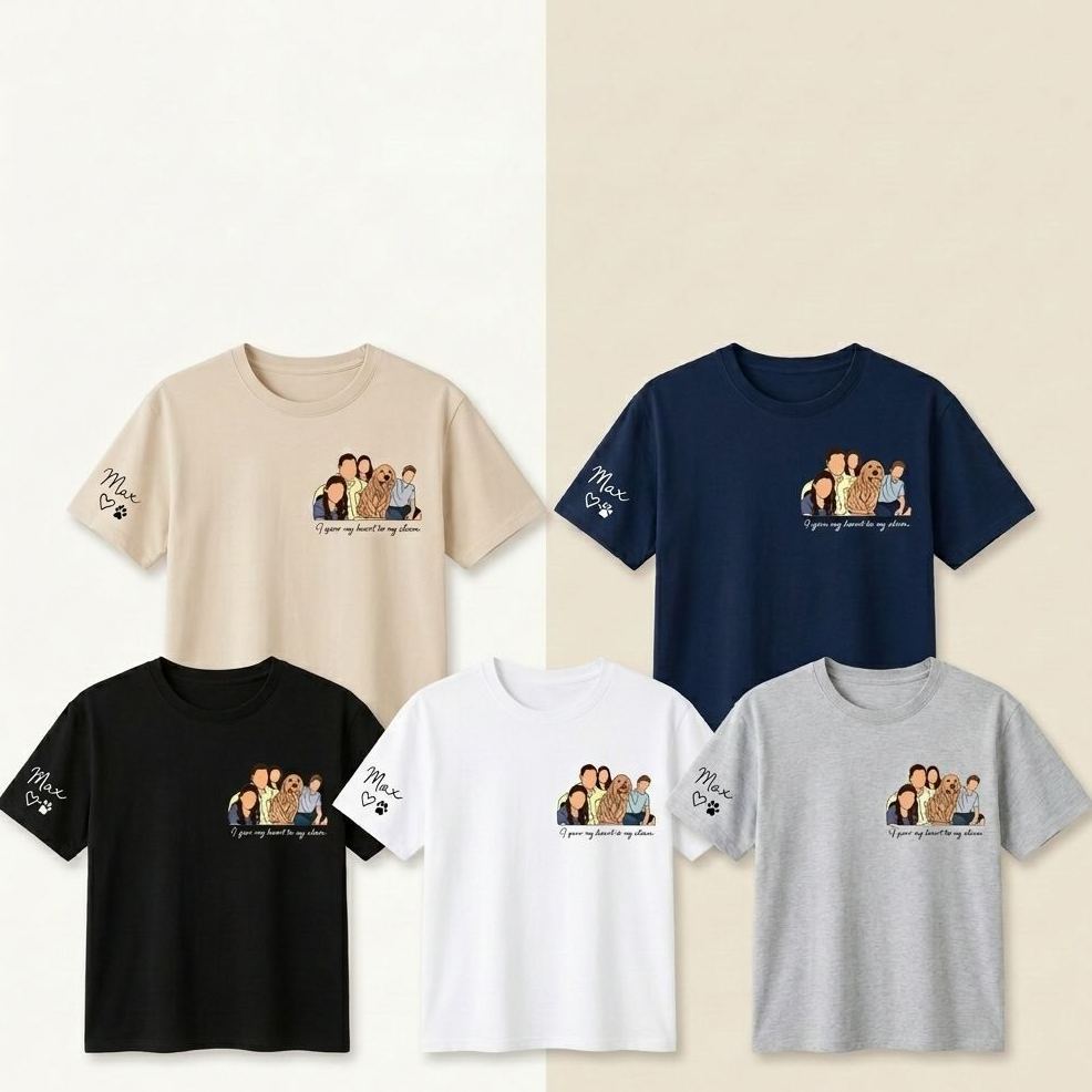 Personalized T Shirt Family Portrait with Custom Names On The Sleeve Perfect Gift for Family - MyFaceSocksAU
