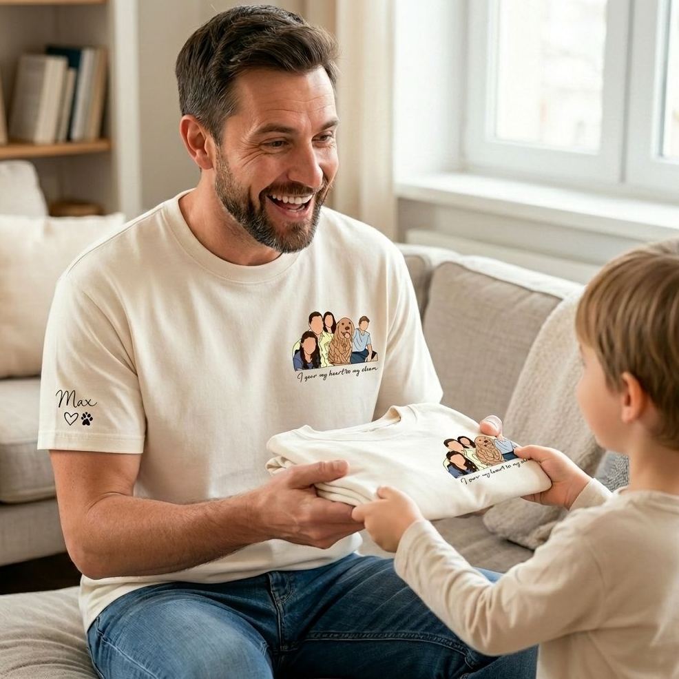 Personalized T Shirt Family Portrait with Custom Names On The Sleeve Perfect Gift for Family - MyFaceSocksAU