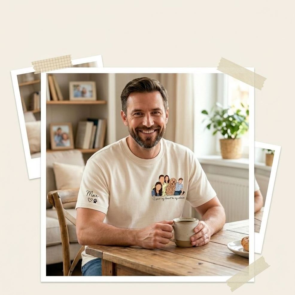 Personalized T Shirt Family Portrait with Custom Names On The Sleeve Perfect Gift for Family - MyFaceSocksAU
