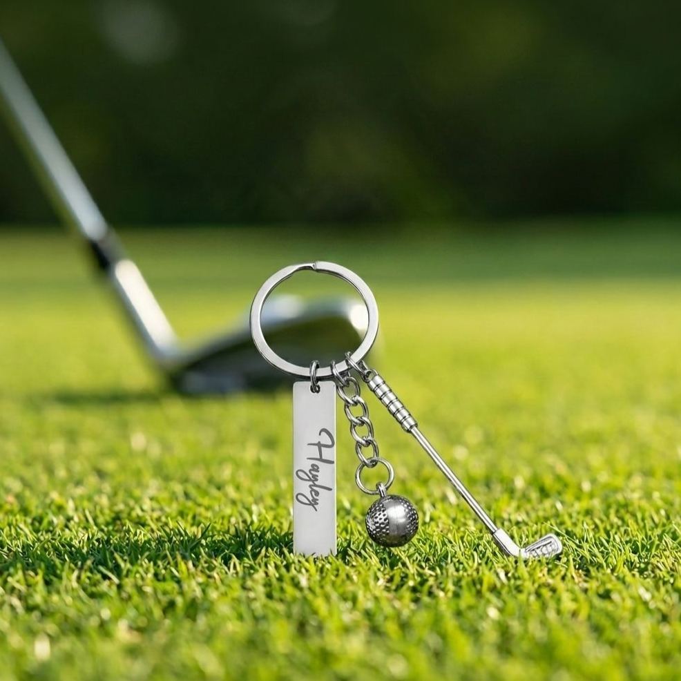 Personalized Name Golf Club & Ball Keychain, Miniature Golf Keyring, Backpack Birthday/Anniversary Gift for Golf Lovers/Players/Coaches - MyFaceSocksAU