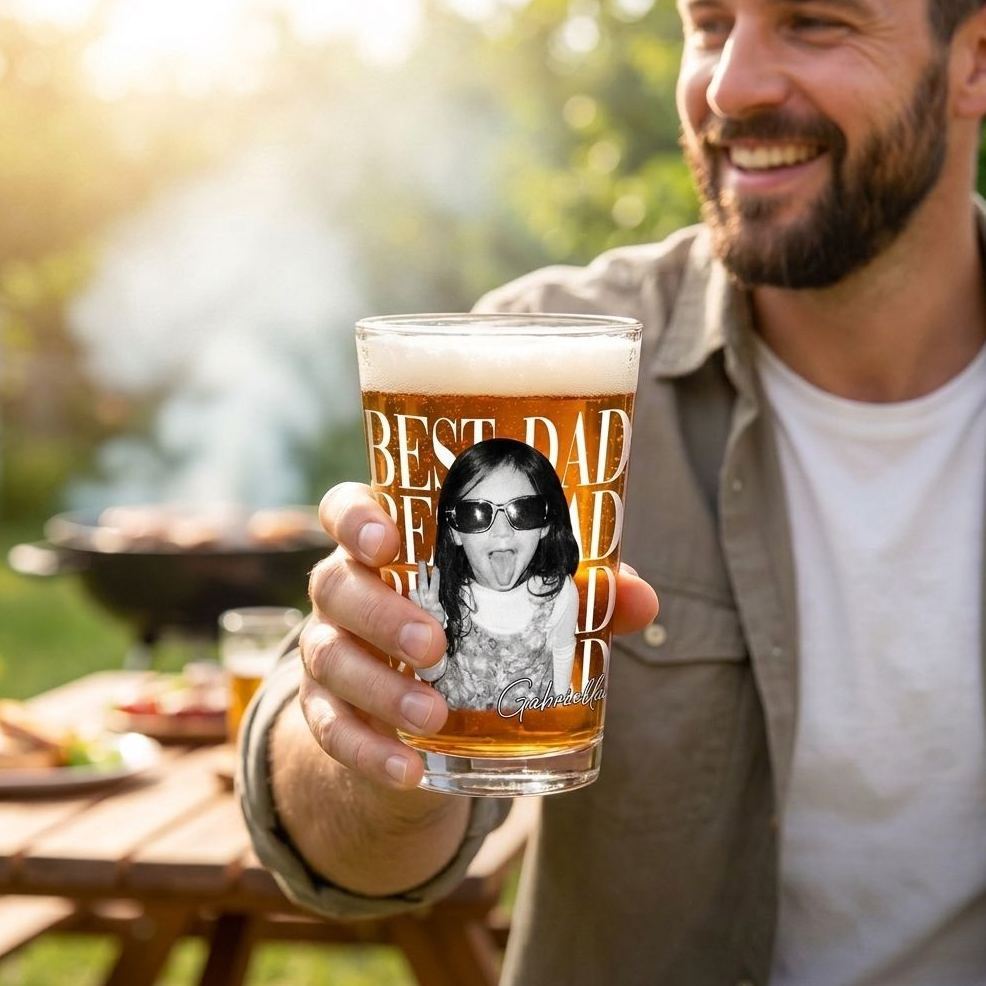 Custom Photo Dad Beer Glass, Fathers Day Gift For Dad, Funny Dad Gifts With Kids Photo, Best Dad Ever Gift, Dad Gifts, Gift For Husband - MyFaceSocksAU