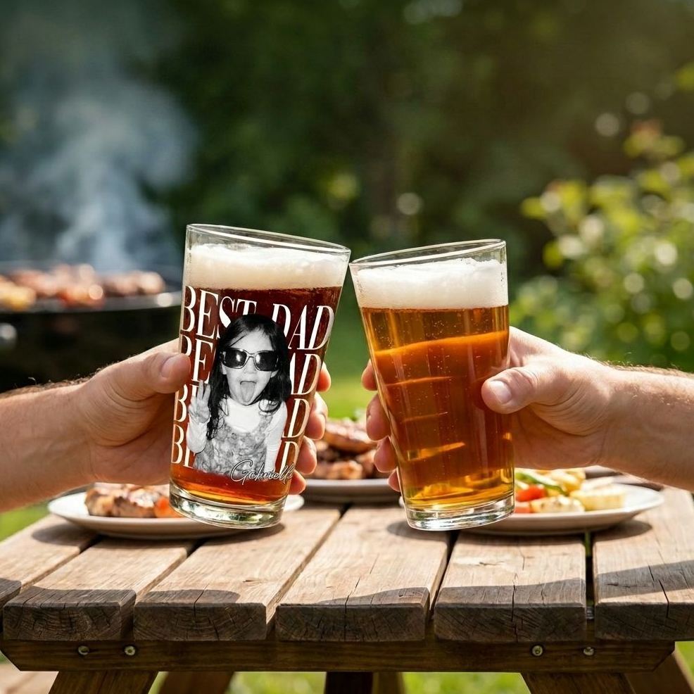 Custom Photo Dad Beer Glass, Fathers Day Gift For Dad, Funny Dad Gifts With Kids Photo, Best Dad Ever Gift, Dad Gifts, Gift For Husband - MyFaceSocksAU