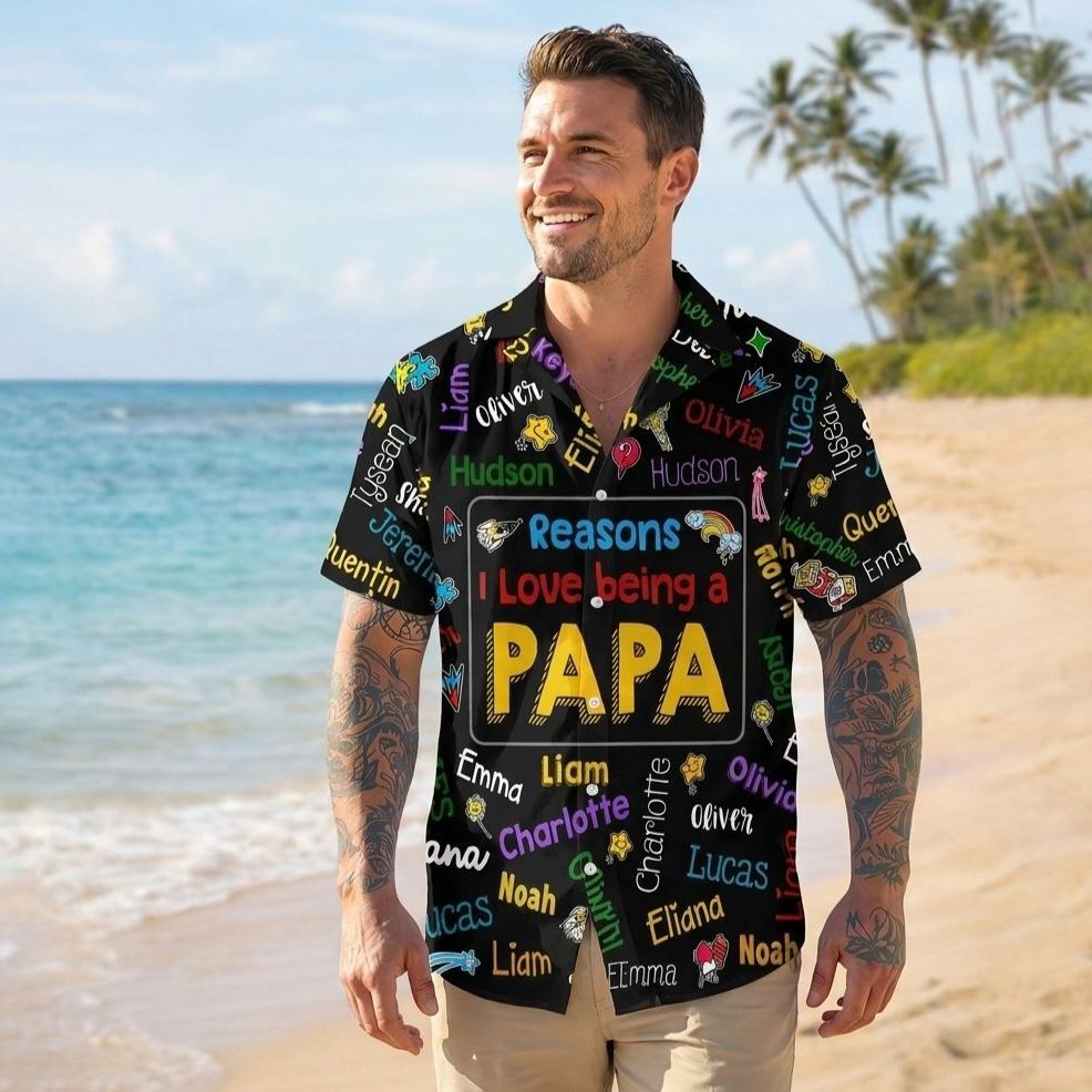 Personalized Papa Kids Name Word Art Hawaii Shirt - Gift For Dad, Father's Day Gift - MyFaceSocksAU