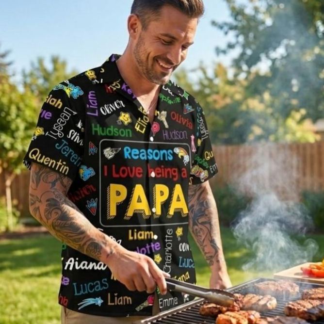 Personalized Papa Kids Name Word Art Hawaii Shirt - Gift For Dad, Father's Day Gift - MyFaceSocksAU