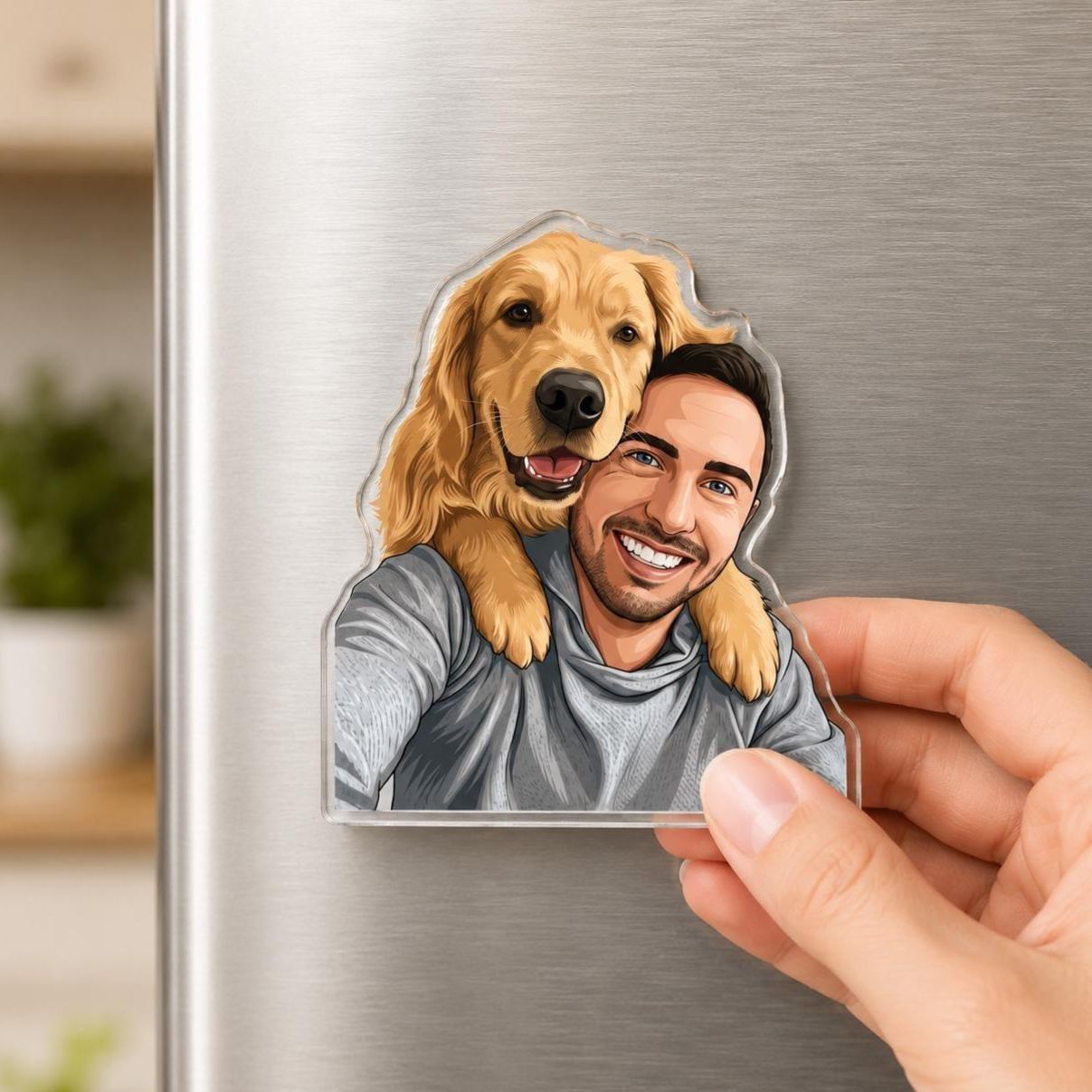 Personalized Portrait From Photo Dad And Kids Magnet: Custom Dad Photo Magnet, Fathers Day Gift For Dad, Gift For Husband, New Dad Gift - MyFaceSocksAU