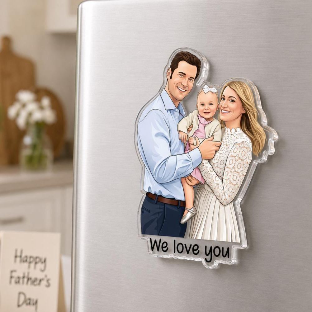 Personalized Portrait From Photo Dad And Kids Magnet: Custom Dad Photo Magnet, Fathers Day Gift For Dad, Gift For Husband, New Dad Gift - MyFaceSocksAU