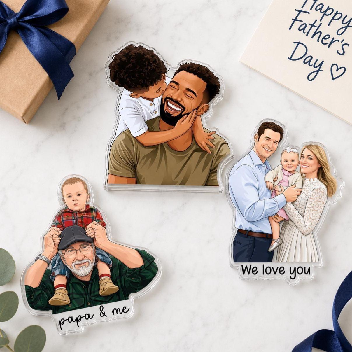 Personalized Portrait From Photo Dad And Kids Magnet: Custom Dad Photo Magnet, Fathers Day Gift For Dad, Gift For Husband, New Dad Gift - MyFaceSocksAU