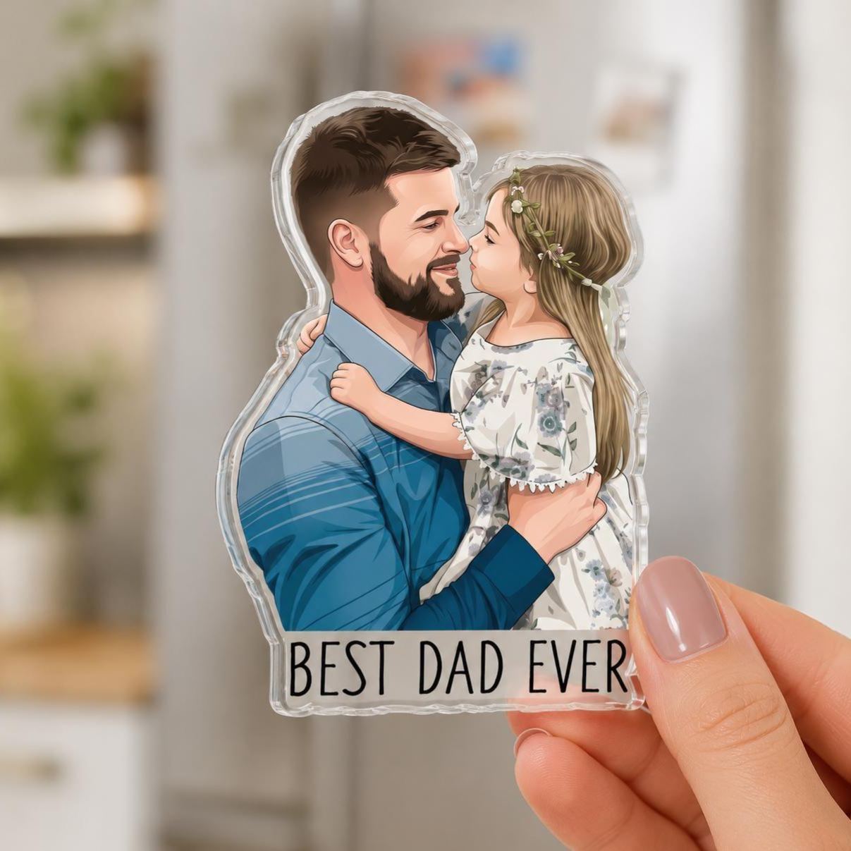 Personalized Portrait From Photo Dad And Kids Magnet: Custom Dad Photo Magnet, Fathers Day Gift For Dad, Gift For Husband, New Dad Gift - MyFaceSocksAU