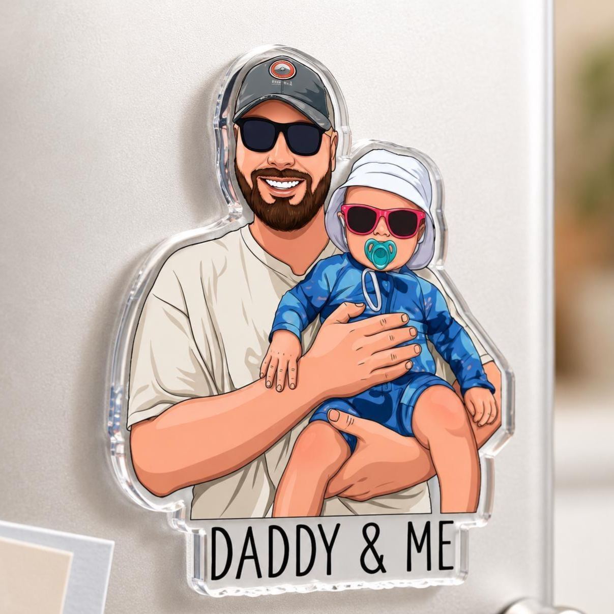 Personalized Portrait From Photo Dad And Kids Magnet: Custom Dad Photo Magnet, Fathers Day Gift For Dad, Gift For Husband, New Dad Gift - MyFaceSocksAU