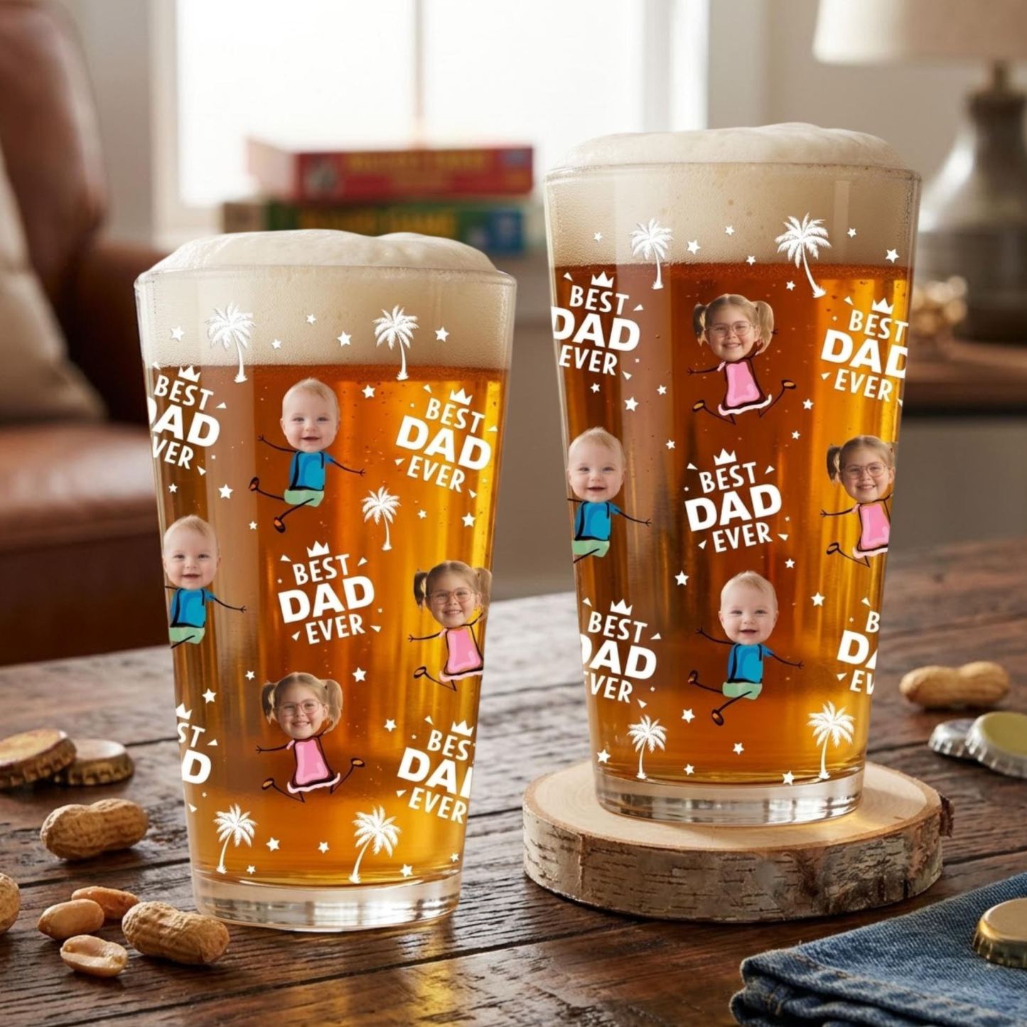 Custom Photo Best Dad Grandpa Ever Beer Glass, Personalized Father’s Day Gift, Custom Photo Gifts, Grandpa Gifts - MyFaceSocksAU