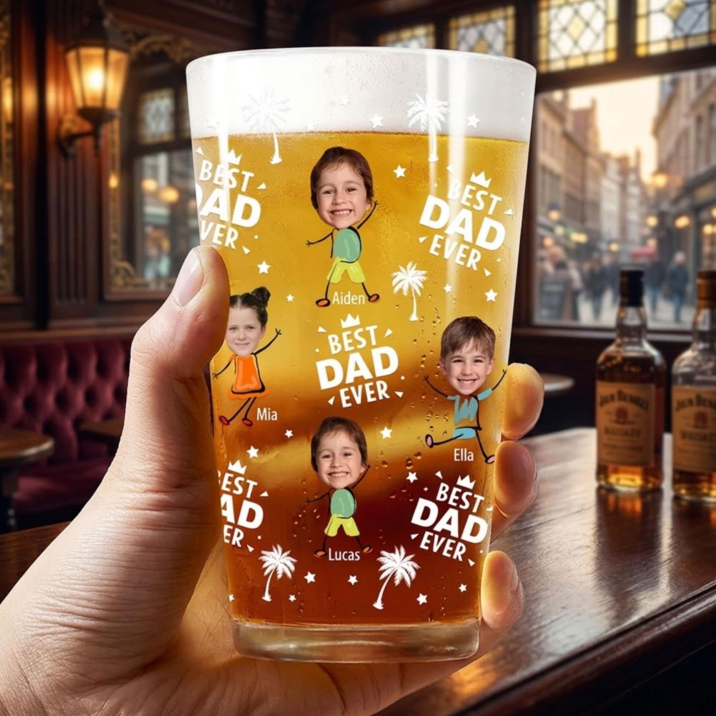 Custom Photo Best Dad Grandpa Ever Beer Glass, Personalized Father’s Day Gift, Custom Photo Gifts, Grandpa Gifts - MyFaceSocksAU