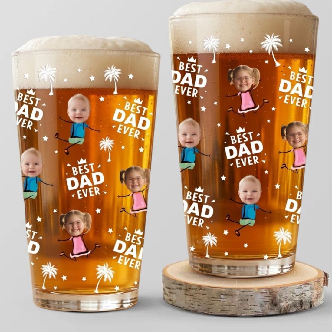 Custom Photo Best Dad Grandpa Ever Beer Glass, Personalized Father’s Day Gift, Custom Photo Gifts, Grandpa Gifts - MyFaceSocksAU