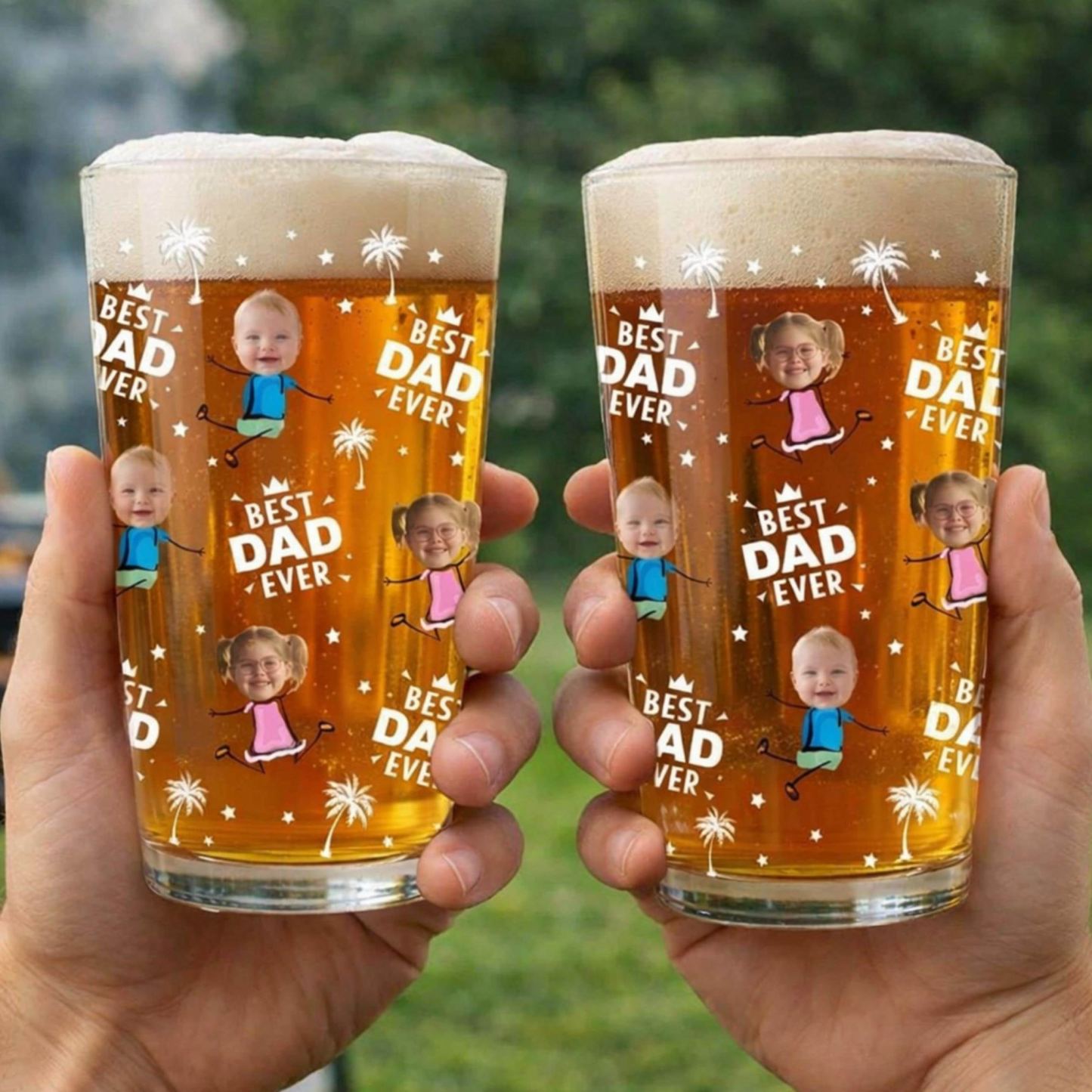 Custom Photo Best Dad Grandpa Ever Beer Glass, Personalized Father’s Day Gift, Custom Photo Gifts, Grandpa Gifts - MyFaceSocksAU